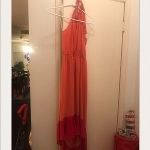 Orange and red halter high/low dress